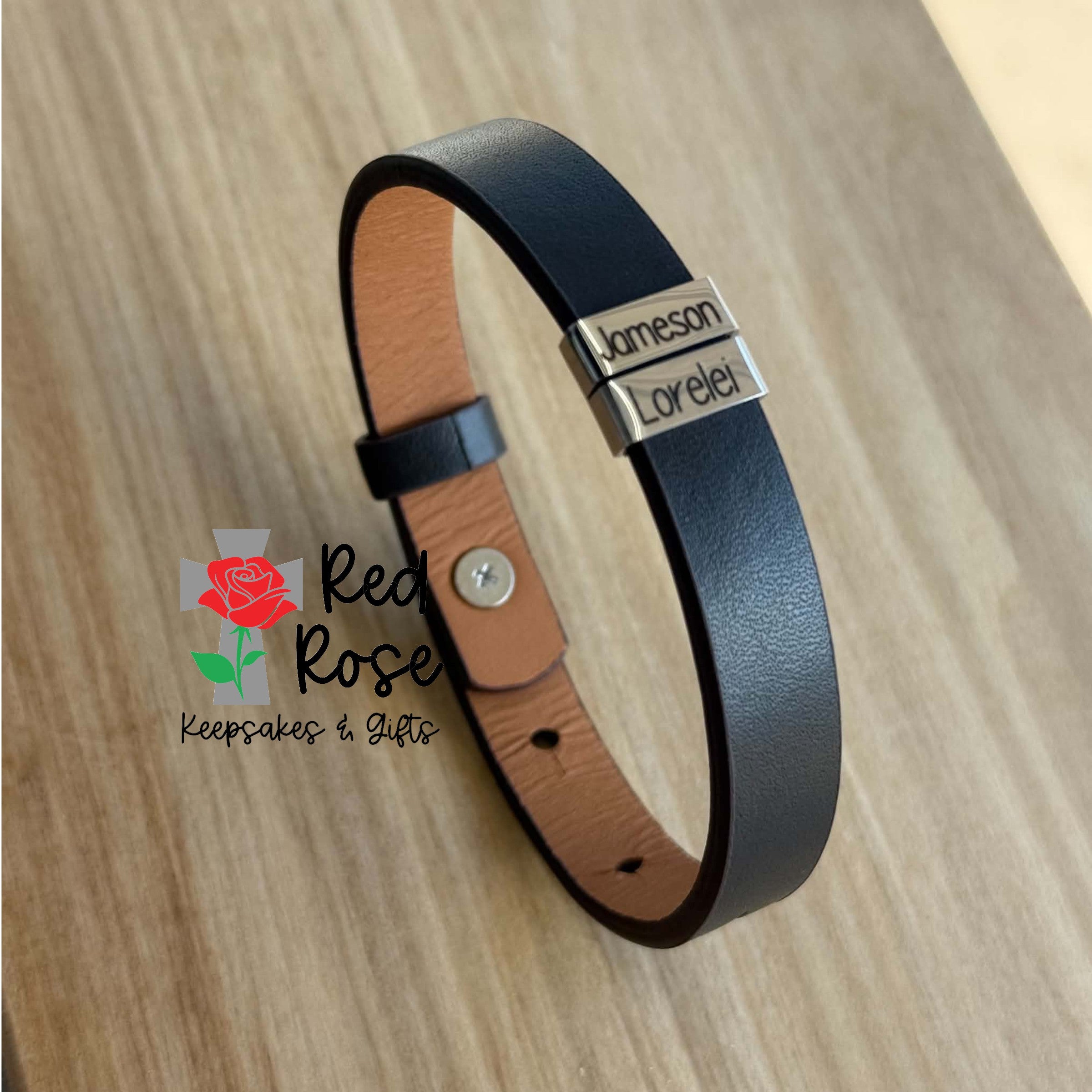 Leather Bracelet with Engraved Charms